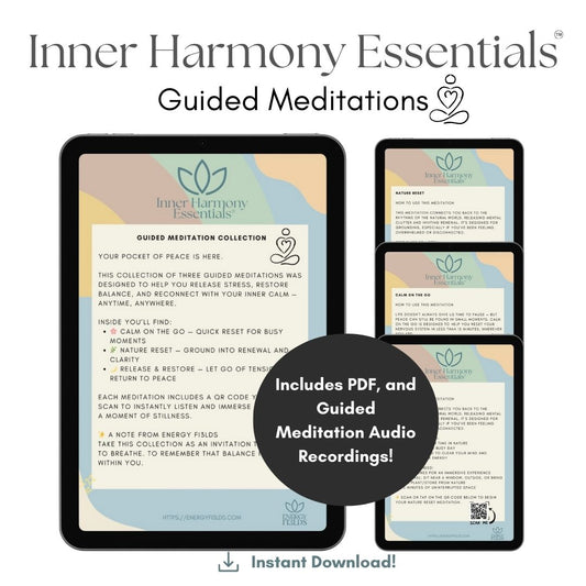 Inner Harmony Essentials guided meditations with digital tablet on a white background